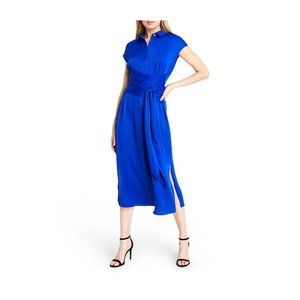CUSHNIE Women's Tie-Front Shirtdress in Modern Icon Blue Size Medium R1018AFA